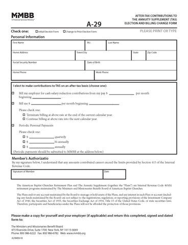 A-29 After-Tax Contributions To The Annuity Supplement (TAS) Election And Billing Change Form (Print on demand)