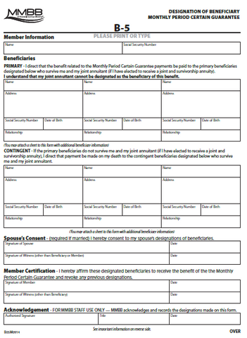 B-5 Designation of Beneficiary 120-Month Certain Guarantee (Print on demand)